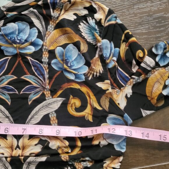 Farm Rio Black Flowerful Garden Jersey Blouse Womens S Mesh Floral Boho Chic - Picture 7 of 8